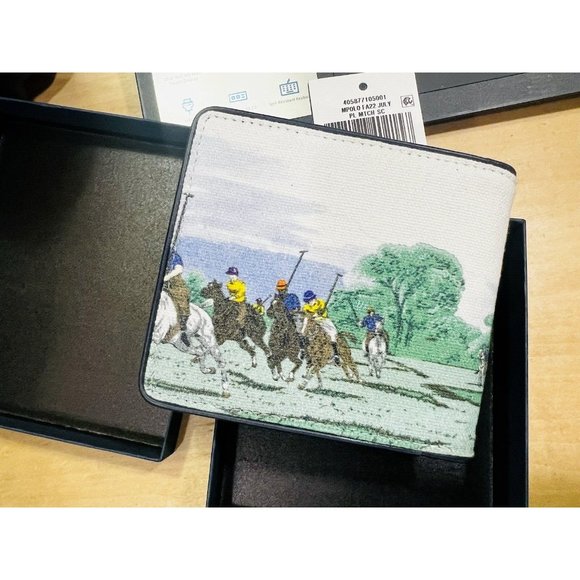Polo Ralph Lauren Men's Equestrian Polo Player Print Canvas Billfold Wallet - Picture 11 of 15